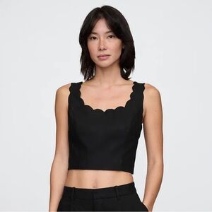Gap Linen Blend Scallop Crop Top - Size M Tall - Black - NWT